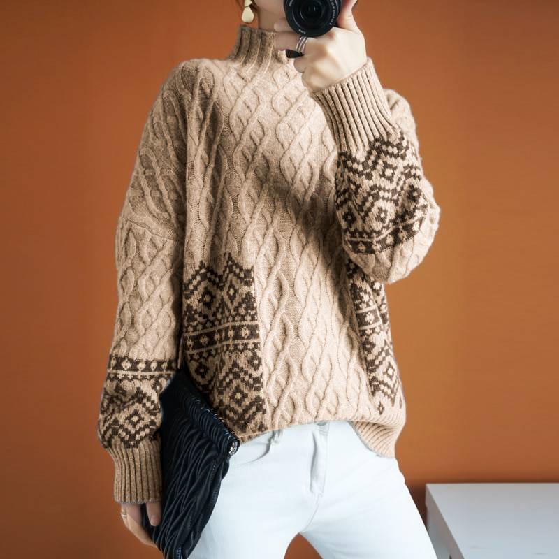 Herbstlicher High Neck Cable-Knit Sweater - Stylisch, Gemütlich & Einzigartig