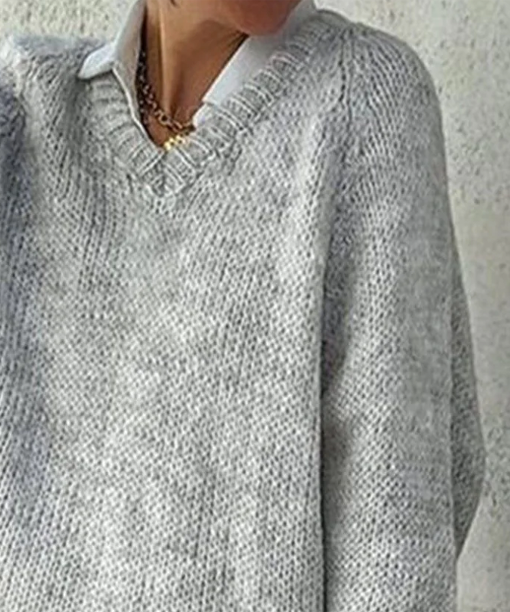 Stilvoller Baggy Grey V-Neck Sweater - Ihr perfekter Herbst-Begleiter