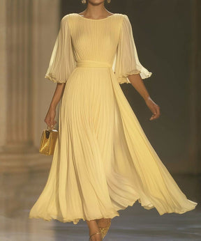 Yellow Plain Round Neck Maxi Dress - Eleganz & Komfort in strahlendem Herbstsgelb