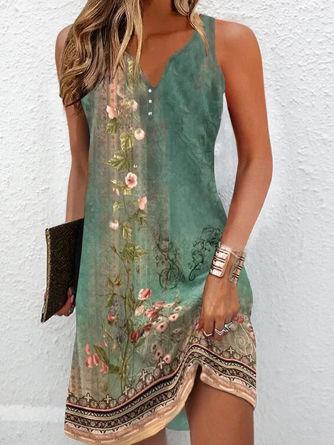 Lebendiges Green V-Neck Mini Dress - Perfekt für Herbstsabenteuer