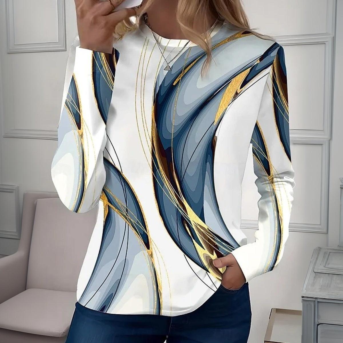 Winter Longsleeve mit geometrischem Print in Blau-Gold