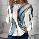 Winter Longsleeve mit geometrischem Print in Blau-Gold