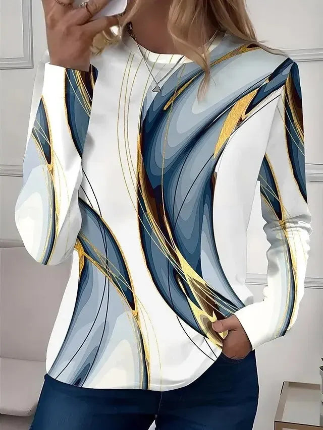 Winter Longsleeve mit geometrischem Print in Blau-Gold