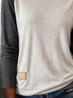 Damen Winter Longsleeve Cozy Raglan Shirt Grau Creme Casual