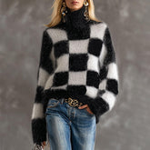Herbst-Hit: Oversized Schachbrett-Pullover in Schwarz-Weiß - Warm, Chic & Bequem