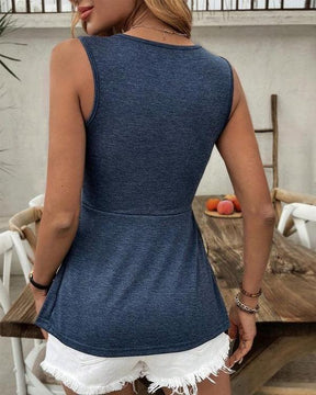 Winter Layering Top Blau – Elegantes ärmelloses V-Neck