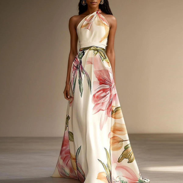 Winterzauber Floral Print Maxi-Kleid - Elegant & Warm für die kalte Jahreszeit