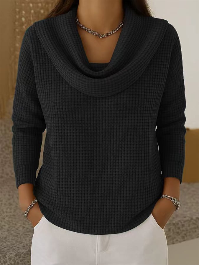 Kuscheliges Waffle Knit Longsleeve Schwarz für den Winter