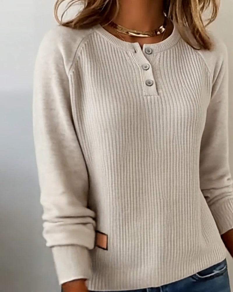 Herbstlicher Chic Ribbed Henley Sweater - Eleganz & Wärme für kühle Tage