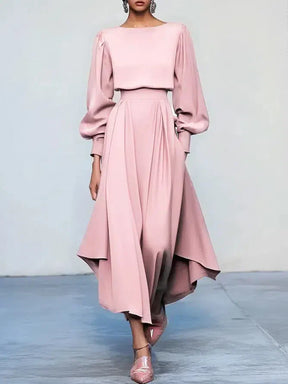 Sweet Pink Plain Long Sleeve Maxi Dress - Herbsts-Lieblingskleid in A-Linie