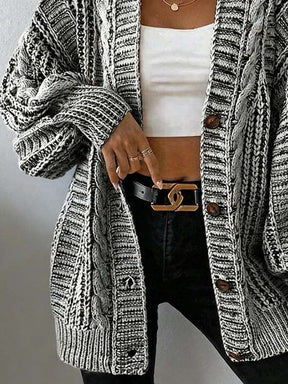 Kuschelige Oversize Winter-Cardigan grau schwarz für Damen