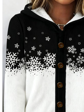 Winterlicher Chic Hoodie mit Schneeflocken-Print und Knopfleiste