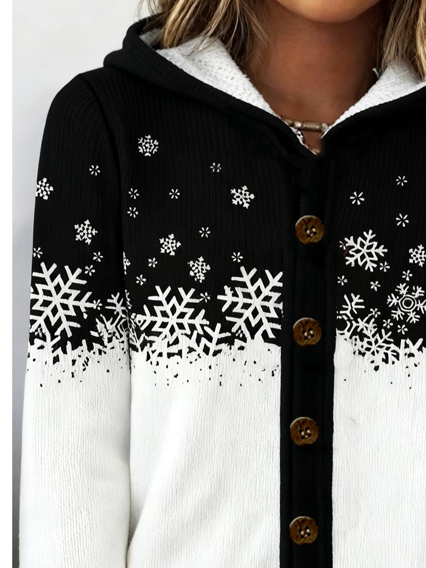 Winterlicher Chic Hoodie mit Schneeflocken-Print und Knopfleiste