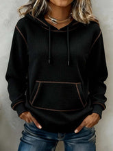 Damen Winter Hoodie schwarz warm casual mit Kängurutasche