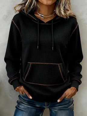 Damen Winter Hoodie schwarz warm casual mit Kängurutasche