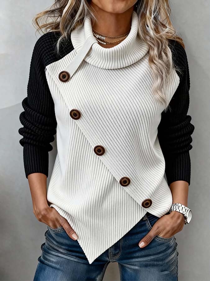 Winter Rollkragen Pullover Damen Color Block warm elegant