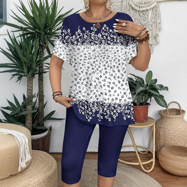 Modischer Blauer Zweiteiler mit Kurzen Ärmeln - Perfekt für den Herbst