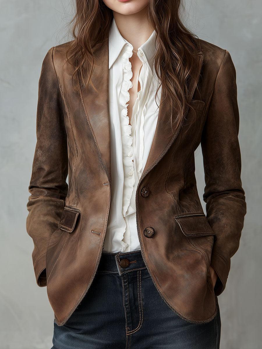 Chic & Komfortabler Brown Plain Long Sleeve Blazer - Perfekt für jeden Herbststag
