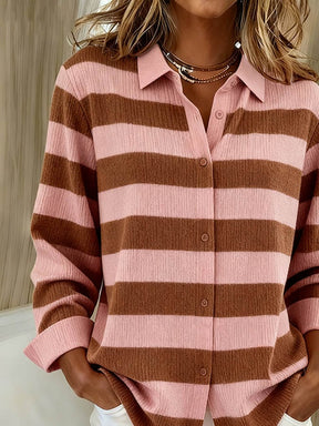 Winter Damen Streifenhemd rosa braun warm und cosy