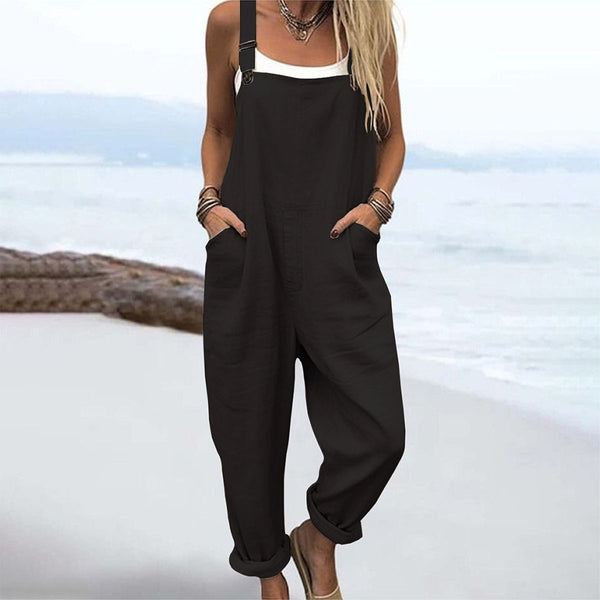 Black Plain Sleeveless Strap Jumpsuit - Komfort & Stil für Ihren Herbst