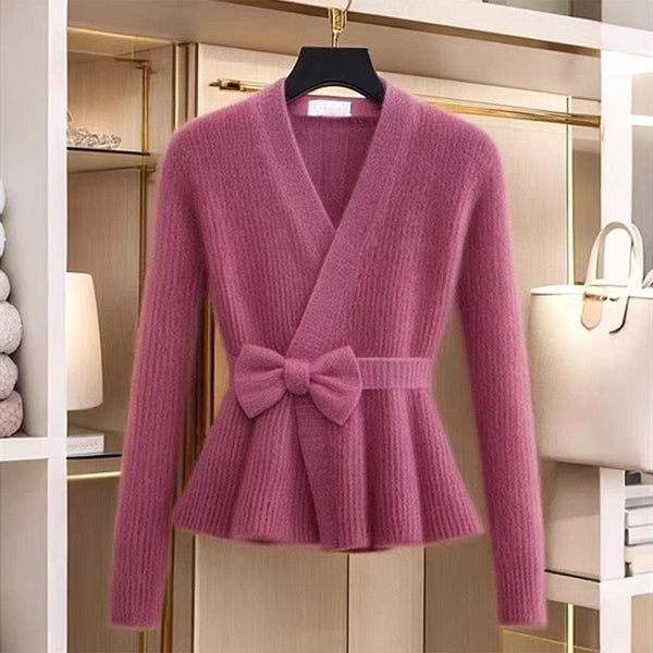 Herbstlicher Luxus: Groovy V-Neck Long Sleeve Rose Red Sweater