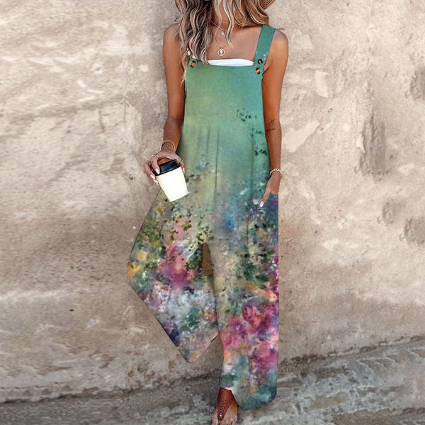 Dreamy Floral Print Ärmelloser Jumpsuit - Herbsts-Chic mit Komfort