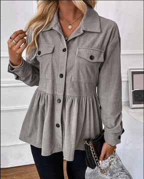 Warme Damen Long Sleeve Hemdjacke Grau für den Winter