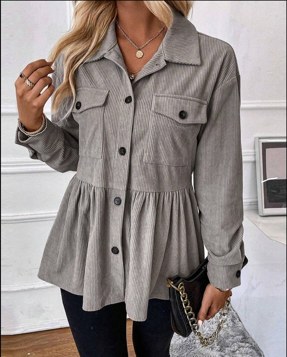 Warme Damen Long Sleeve Hemdjacke Grau für den Winter