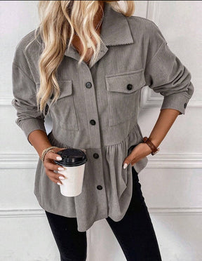 Warme Damen Long Sleeve Hemdjacke Grau für den Winter