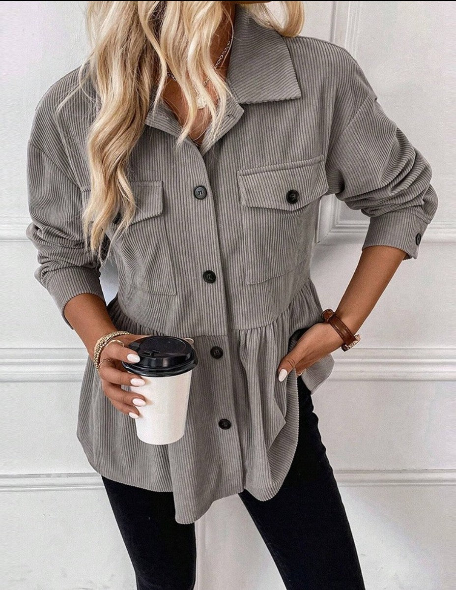Warme Damen Long Sleeve Hemdjacke Grau für den Winter