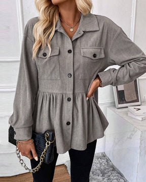 Warme Damen Long Sleeve Hemdjacke Grau für den Winter