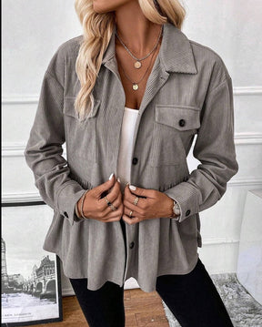 Warme Damen Long Sleeve Hemdjacke Grau für den Winter