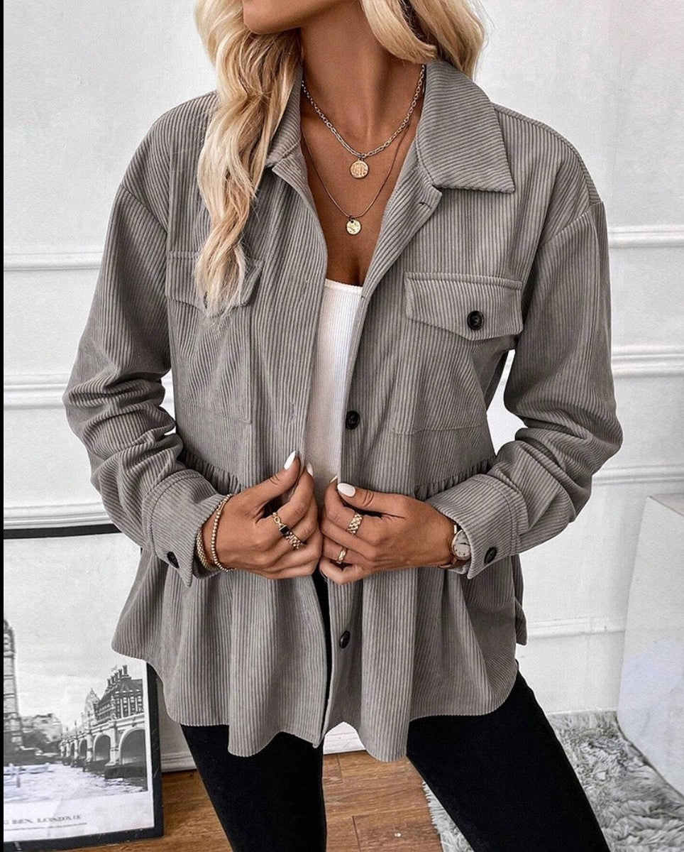 Warme Damen Long Sleeve Hemdjacke Grau für den Winter