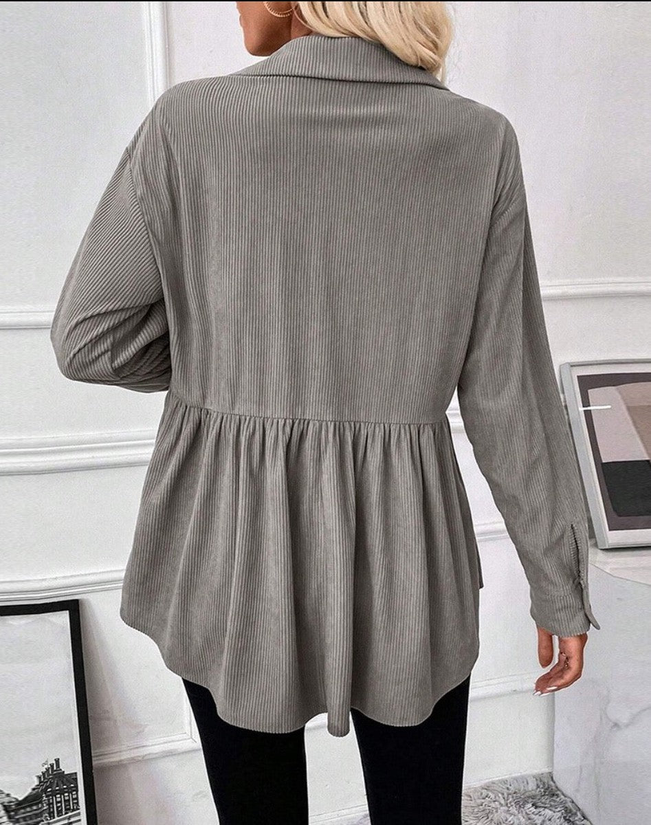 Warme Damen Long Sleeve Hemdjacke Grau für den Winter