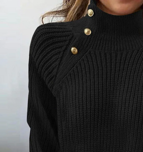 Black Plain High Neck Long Sleeve Sweater - Eleganter Herbstskomfort