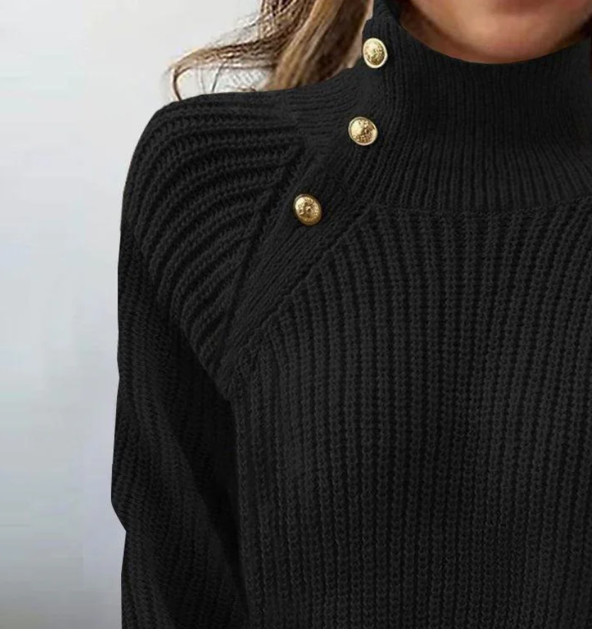 Black Plain High Neck Long Sleeve Sweater - Eleganter Herbstskomfort