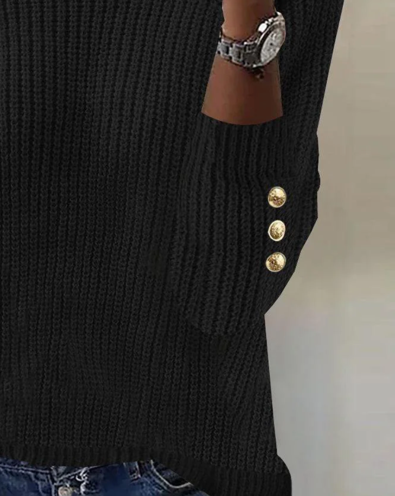 Black Plain High Neck Long Sleeve Sweater - Eleganter Herbstskomfort