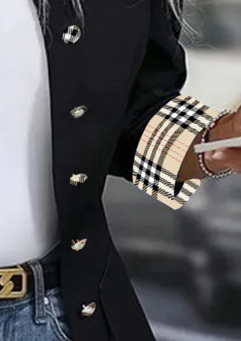 Elegante Langarm-Plaid-Print-Outerwear - Herbstshafter Chic für jeden Anlass