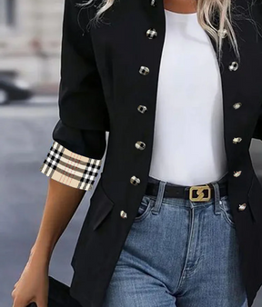 Elegante Winter Blazerjacke schwarz mit Karomuster Damen