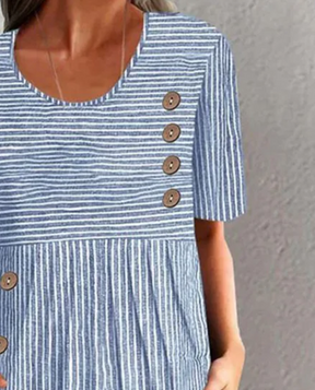 Chic & Komfortables Blau Gestreiftes Midi-Kleid - Perfekt für den Herbst