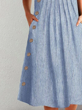 Chic & Komfortables Blau Gestreiftes Midi-Kleid - Perfekt für den Herbst