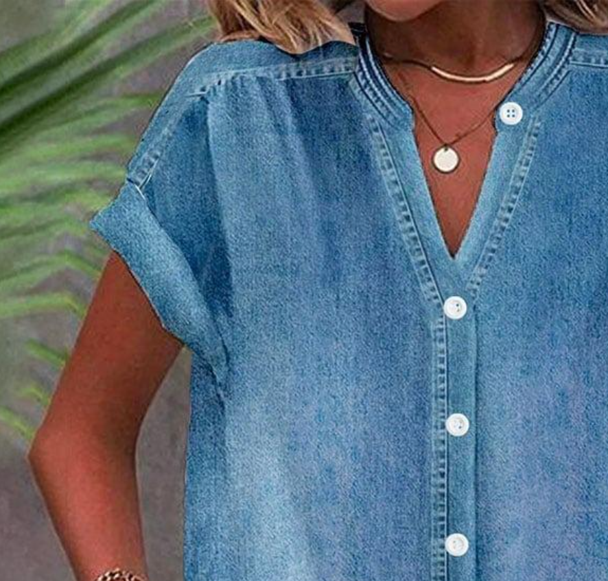 Winter Denim Top Blau – Kurzarm, Layering Must-have