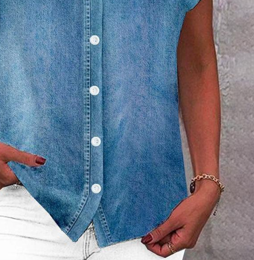 Winter Denim Top Blau – Kurzarm, Layering Must-have