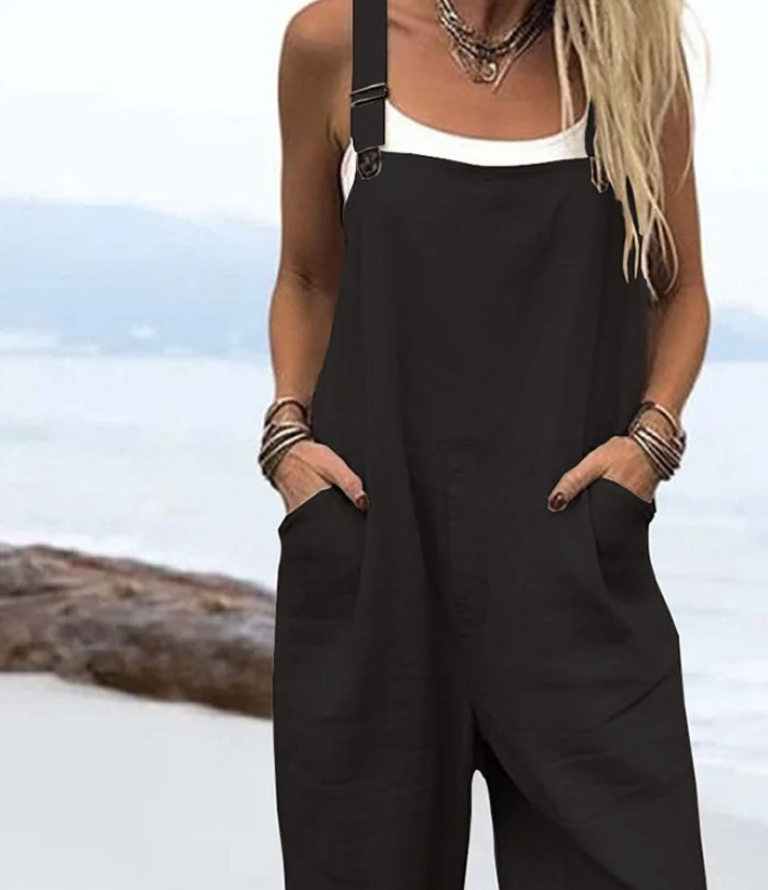 Black Plain Sleeveless Strap Jumpsuit - Komfort & Stil für Ihren Herbst