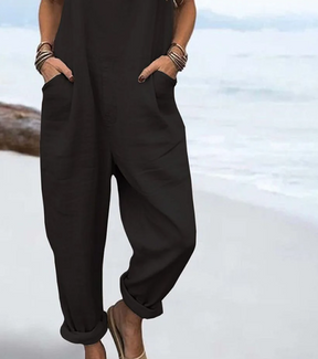 Black Plain Sleeveless Strap Jumpsuit - Komfort & Stil für Ihren Herbst