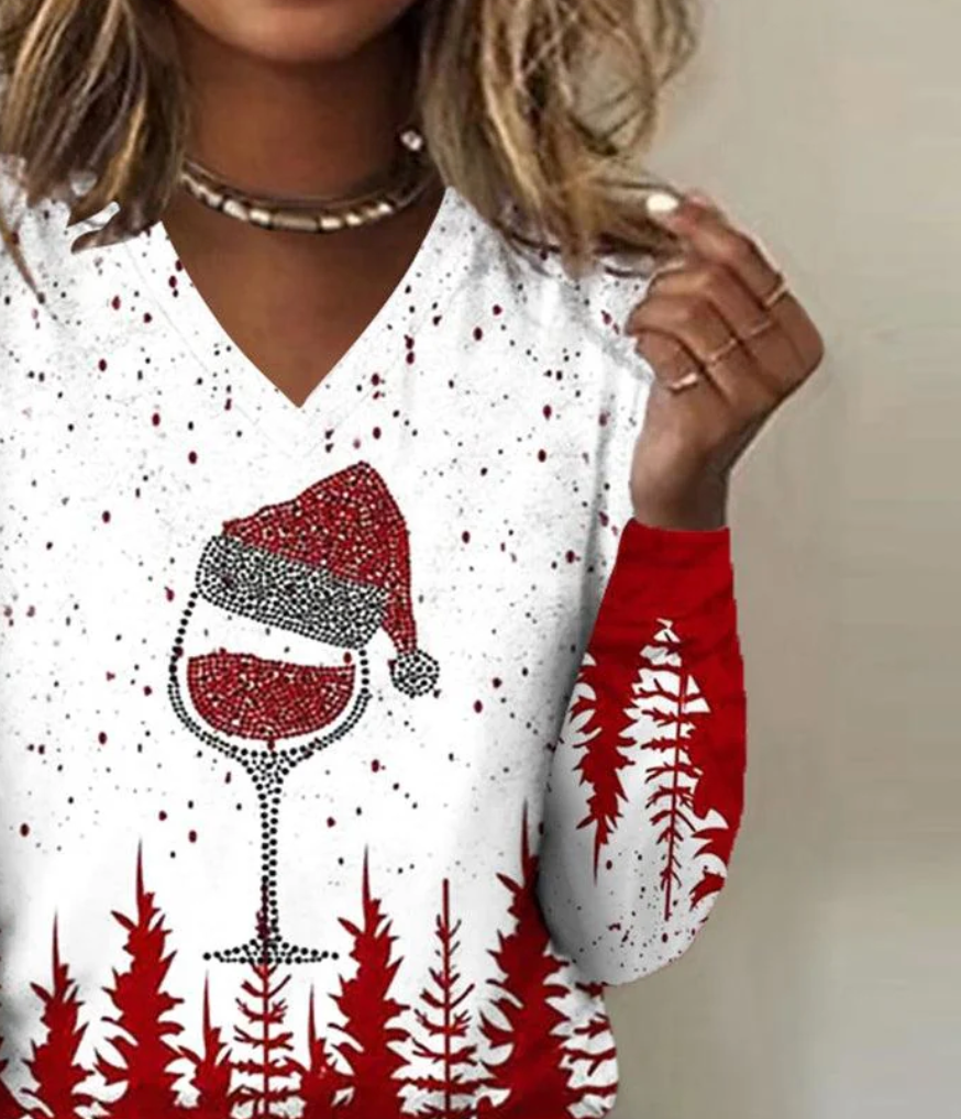 Weihnachtliches Wine-Lover Longsleeve Top für Winterpartys