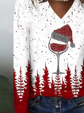 Weihnachtliches Wine-Lover Longsleeve Top für Winterpartys