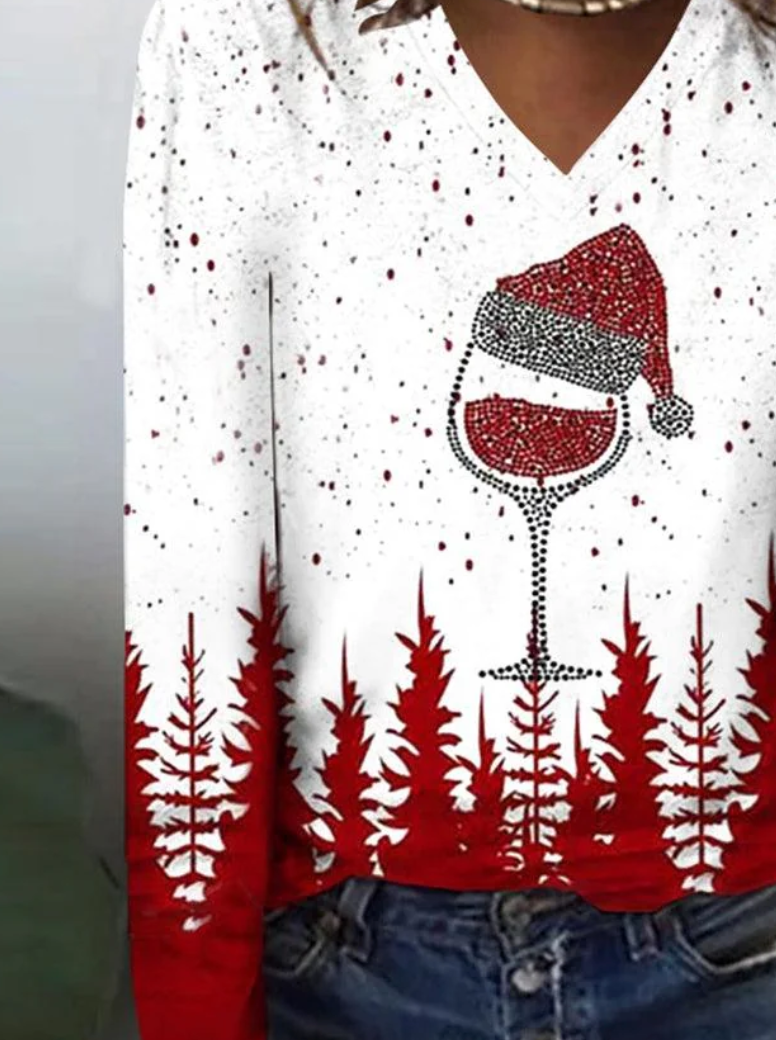 Weihnachtliches Wine-Lover Longsleeve Top für Winterpartys