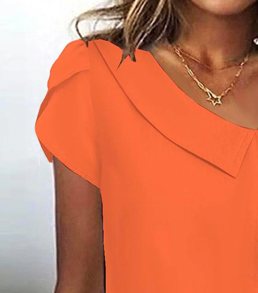 Winter Damen Surplice Top Orange – weiches Kurzarmshirt