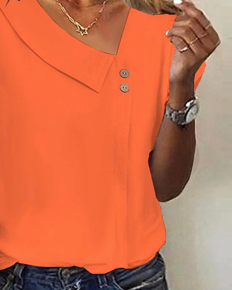 Winter Damen Surplice Top Orange – weiches Kurzarmshirt